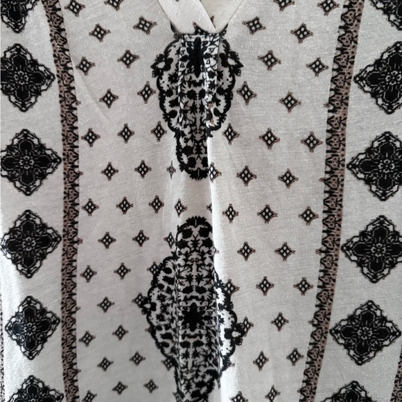 Lucky brand boho geometric 3/4 sleeve V-neck top cotton linen blend size small - Picture 4 of 12